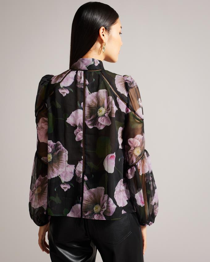 Chemisier Ted Baker Floral With Ladder Lace Noir Femme | KWI-52426574